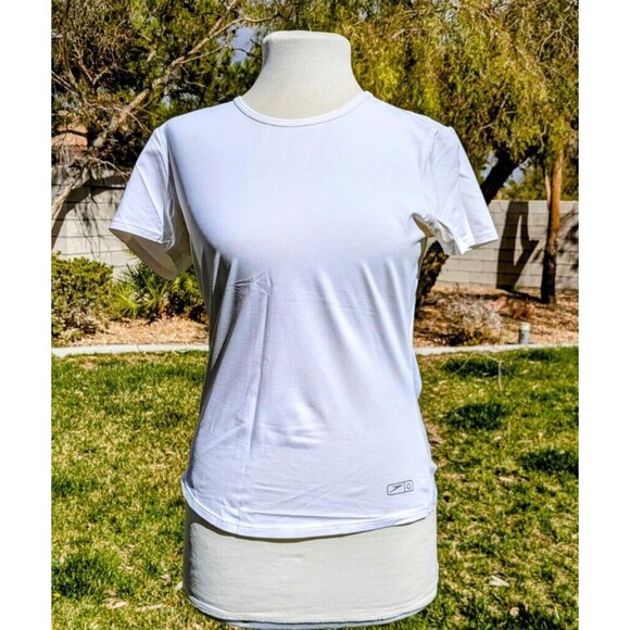Speedo Women's Stretch Med Sport Short Sleeve Rashguard Swim Tee Shirt White EUC - Picture 2 of 7